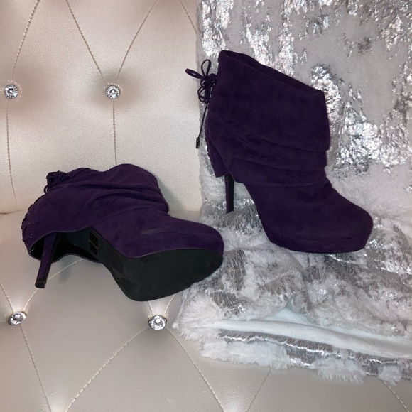 NEW Colin Stuart Purple Faux Suede Corset Back Platform Ankle Boots Size 11B - Picture 11 of 14